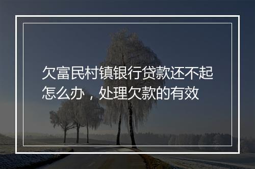 欠富民村镇银行贷款还不起怎么办,处理欠款的有效