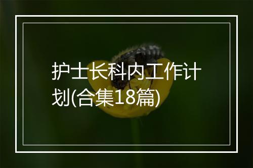 护士长科内工作计划(合集18篇)