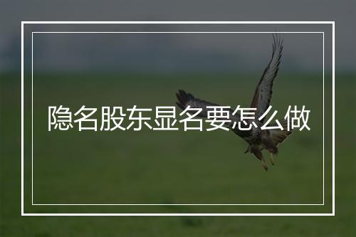 隐名股东显名要怎么做