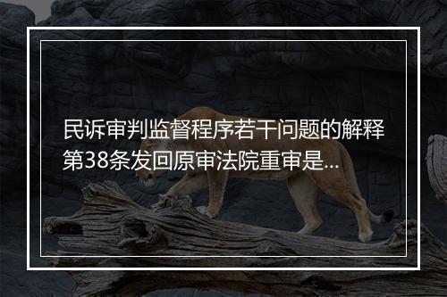 民诉审判监督程序若干问题的解释第38条发回原审法院重审是一审法院还是二审法院?