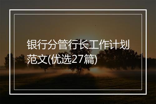 银行分管行长工作计划范文(优选27篇)
