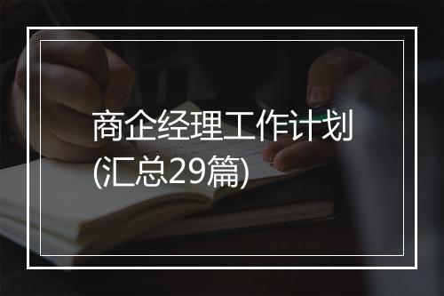 商企经理工作计划(汇总29篇)
