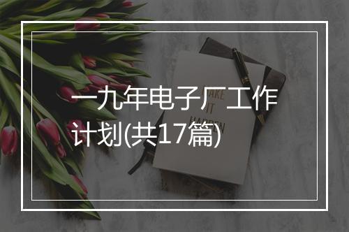一九年电子厂工作计划(共17篇)