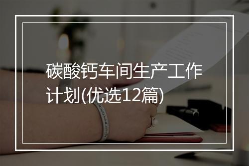 碳酸钙车间生产工作计划(优选12篇)