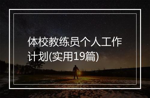 体校教练员个人工作计划(实用19篇)