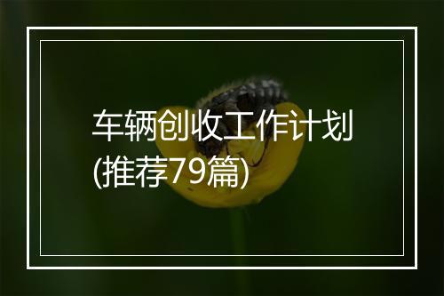 车辆创收工作计划(推荐79篇)