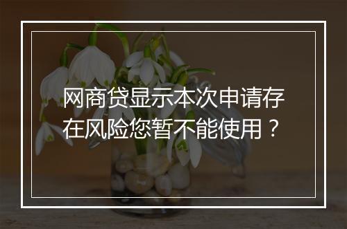 网商贷显示本次申请存在风险您暂不能使用?