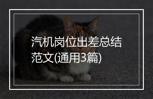 汽机岗位出差总结范文(通用3篇)