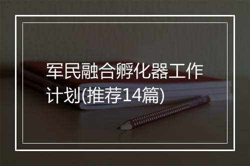 军民融合孵化器工作计划(推荐14篇)