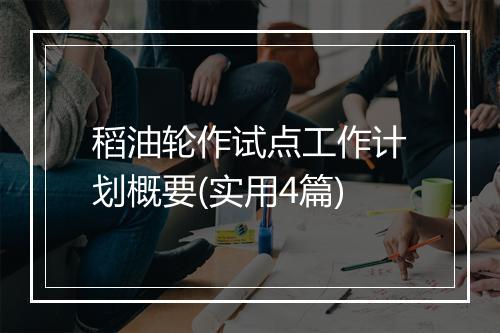 稻油轮作试点工作计划概要(实用4篇)