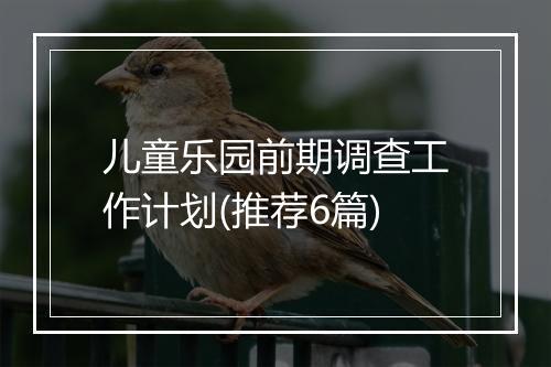 儿童乐园前期调查工作计划(推荐6篇)