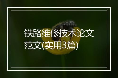 铁路维修技术论文范文(实用3篇)