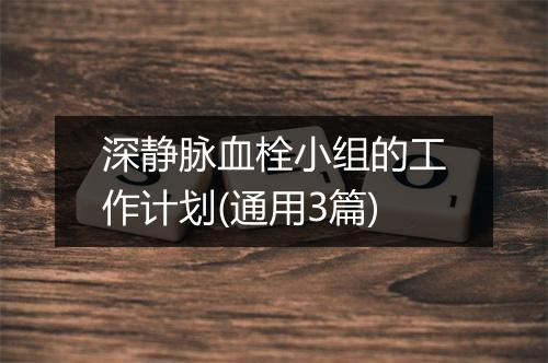 深静脉血栓小组的工作计划(通用3篇)