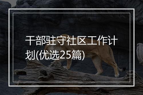 干部驻守社区工作计划(优选25篇)