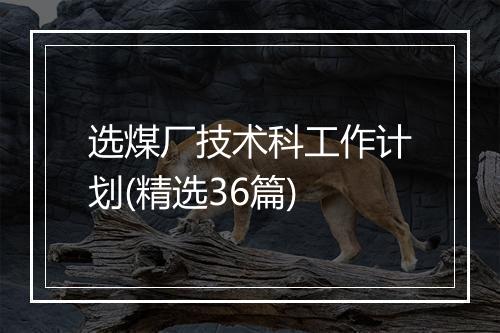 选煤厂技术科工作计划(精选36篇)