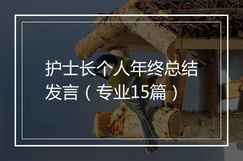 护士长个人年终总结发言(专业15篇)