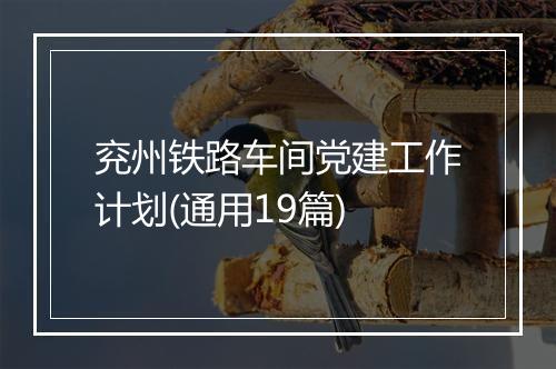 兖州铁路车间党建工作计划(通用19篇)