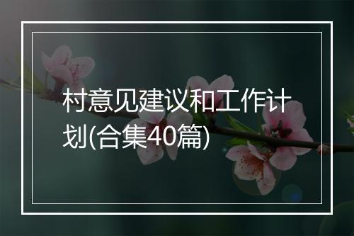 村意见建议和工作计划(合集40篇)