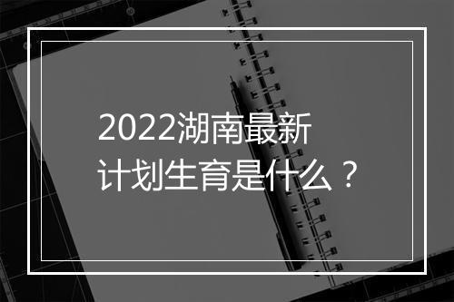 2022湖南最新计划生育是什么?