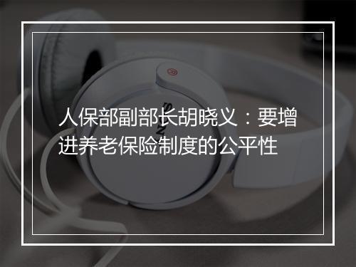 人保部副部长胡晓义:要增进养老保险制度的公平性