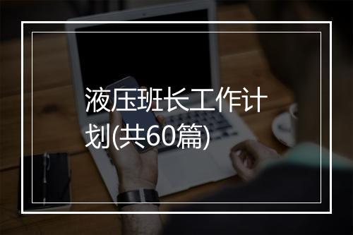 液压班长工作计划(共60篇)