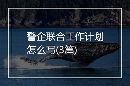 警企联合工作计划怎么写(3篇)