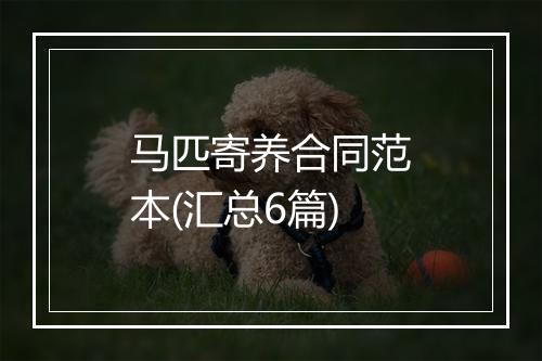 马匹寄养合同范本(汇总6篇)