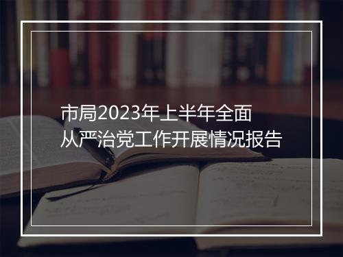 市局2023年上半年全面从严治党工作开展情况报告