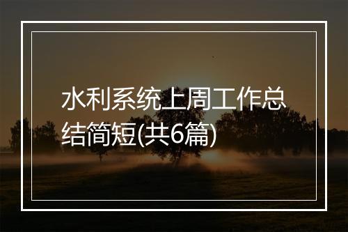 水利系统上周工作总结简短(共6篇)