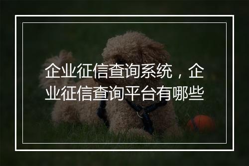 企业征信查询系统,企业征信查询平台有哪些