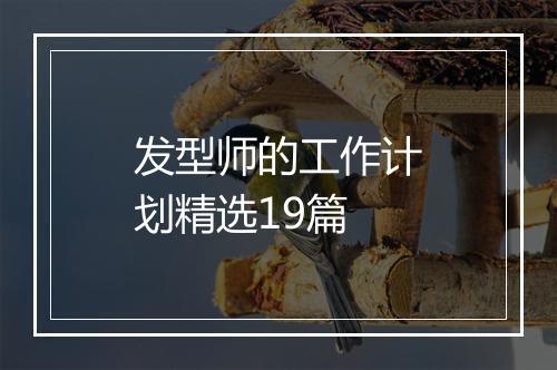 发型师的工作计划精选19篇