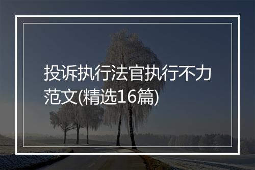 投诉执行法官执行不力范文(精选16篇)