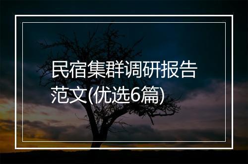 民宿集群调研报告范文(优选6篇)