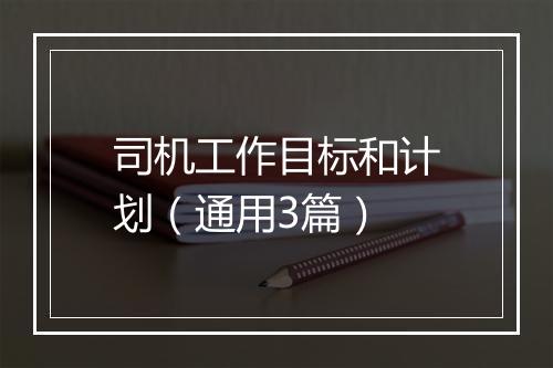 司机工作目标和计划(通用3篇)
