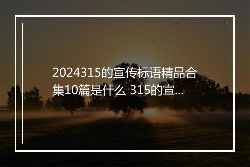 2024315的宣传标语精品合集10篇是什么 315的宣传标语精品合集10篇