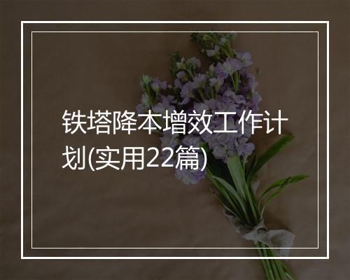 铁塔降本增效工作计划(实用22篇)