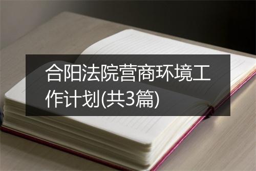 合阳法院营商环境工作计划(共3篇)