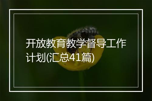 开放教育教学督导工作计划(汇总41篇)