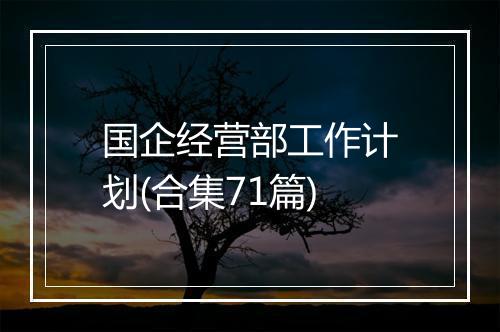 国企经营部工作计划(合集71篇)