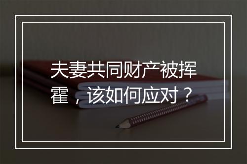 夫妻共同财产被挥霍,该如何应对?