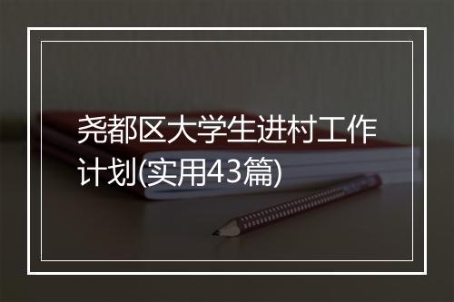 尧都区大学生进村工作计划(实用43篇)