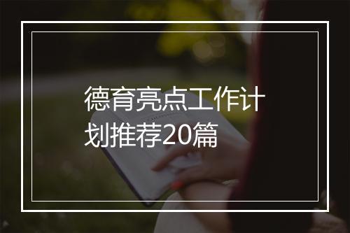 德育亮点工作计划推荐20篇