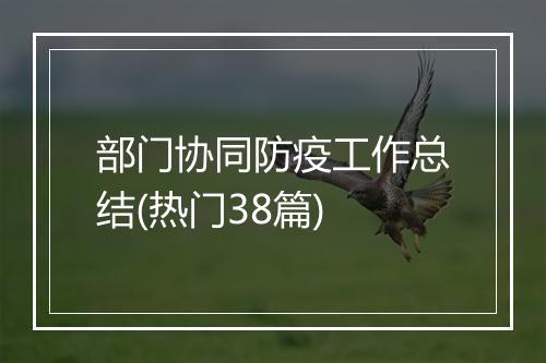 部门协同防疫工作总结(热门38篇)