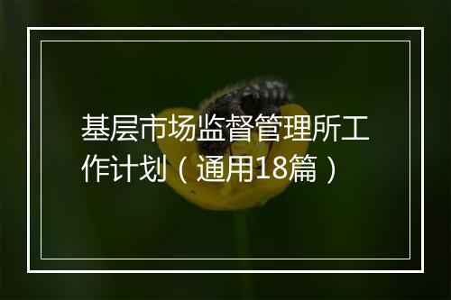 基层市场监督管理所工作计划(通用18篇)