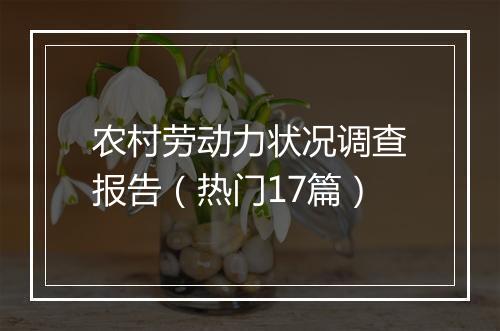 农村劳动力状况调查报告(热门17篇)