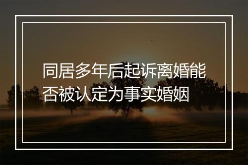 同居多年后起诉离婚能否被认定为事实婚姻