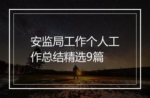安监局工作个人工作总结精选9篇