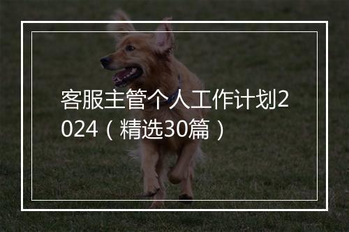 客服主管个人工作计划2024(精选30篇)