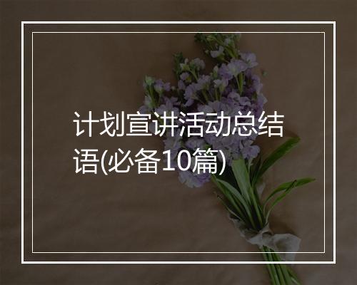 计划宣讲活动总结语(必备10篇)