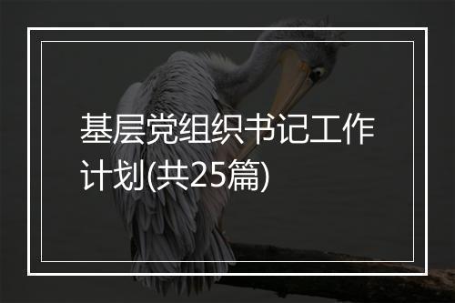 基层党组织书记工作计划(共25篇)